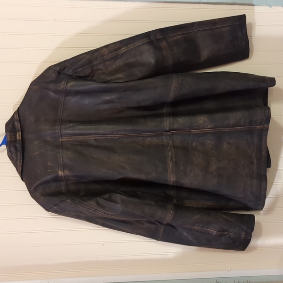 Distressed Brown Real Cowhide Leather Jacket - Picture 5 of 7